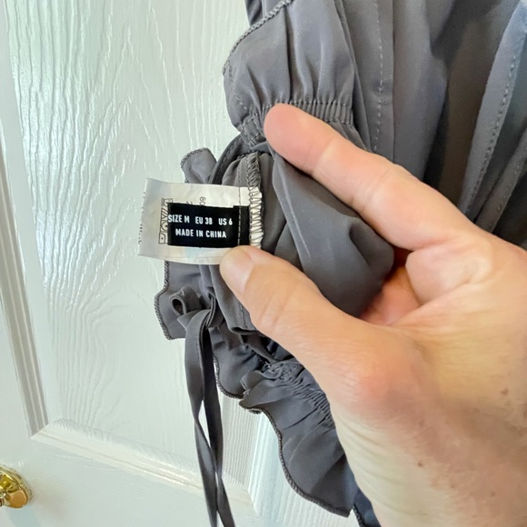 NEW open back crop tank gray adjustable tieS stretch ruffleD sexy - Picture 6 of 8